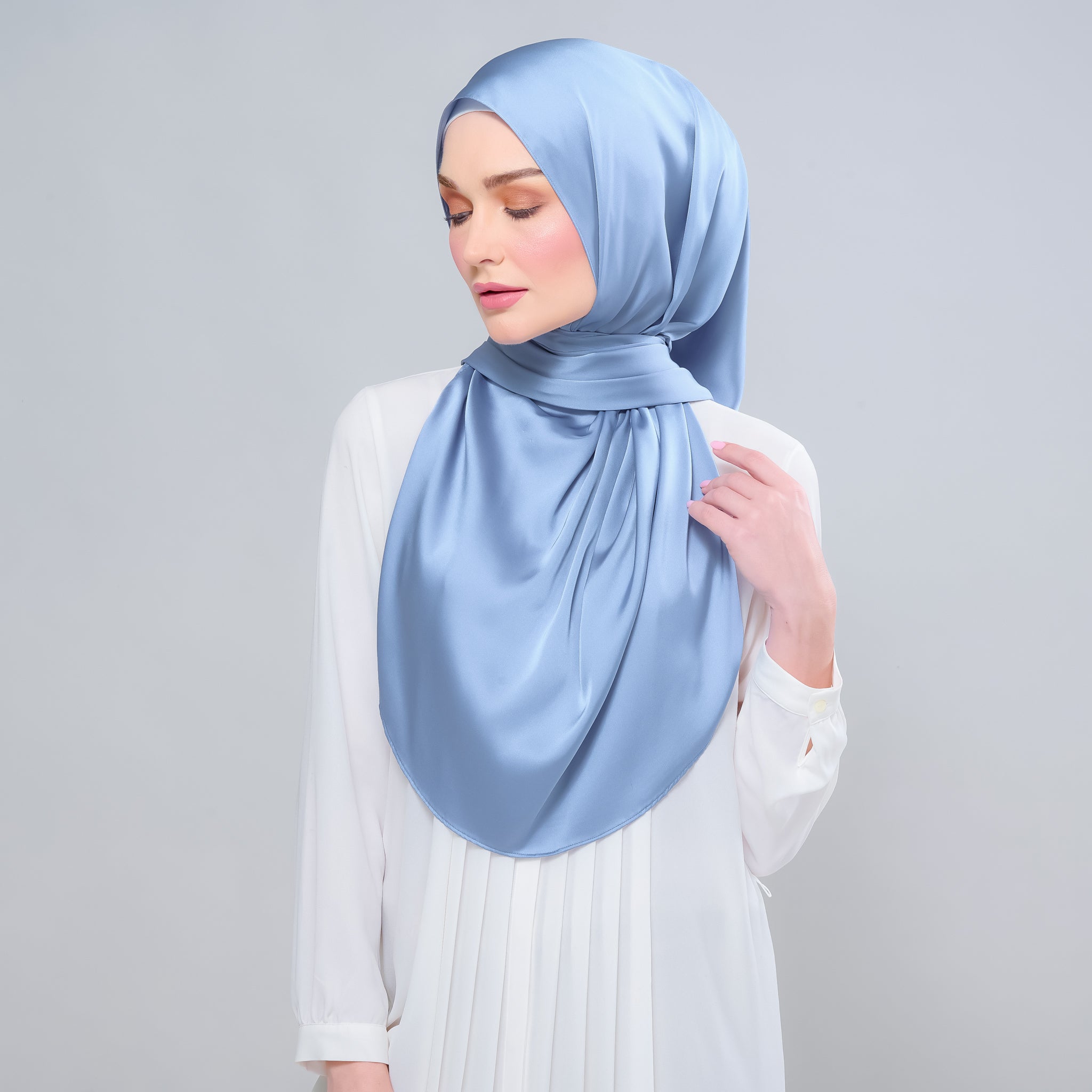 Instant Tag 'n Go Satin Silk Shawl - Dusty Blue
