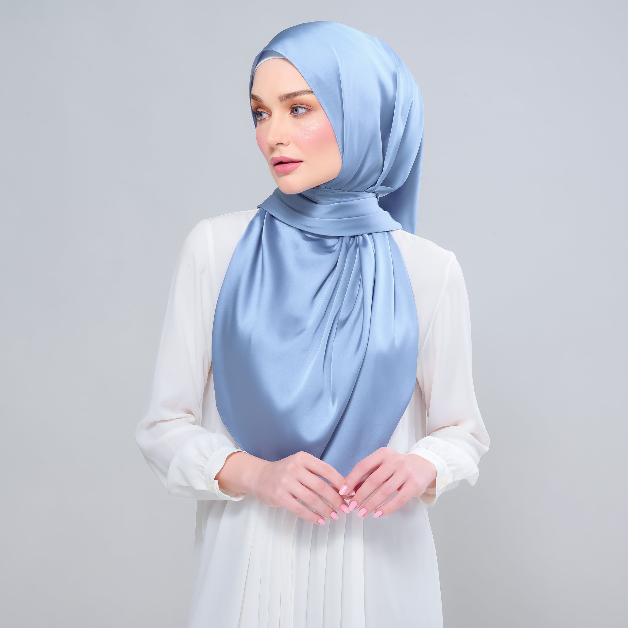 Instant Tag 'n Go Satin Silk Shawl - Dusty Blue