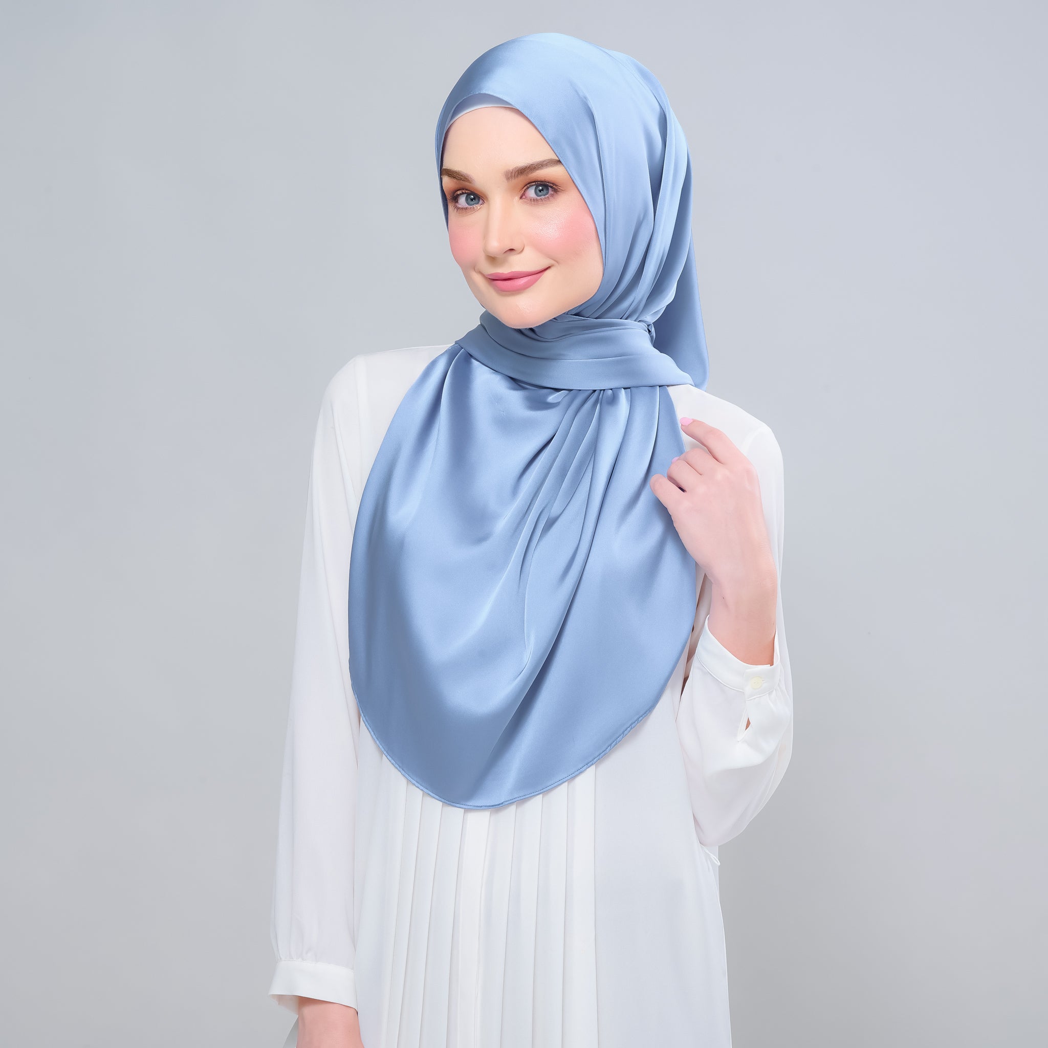 Instant Tag 'n Go Satin Silk Shawl - Dusty Blue