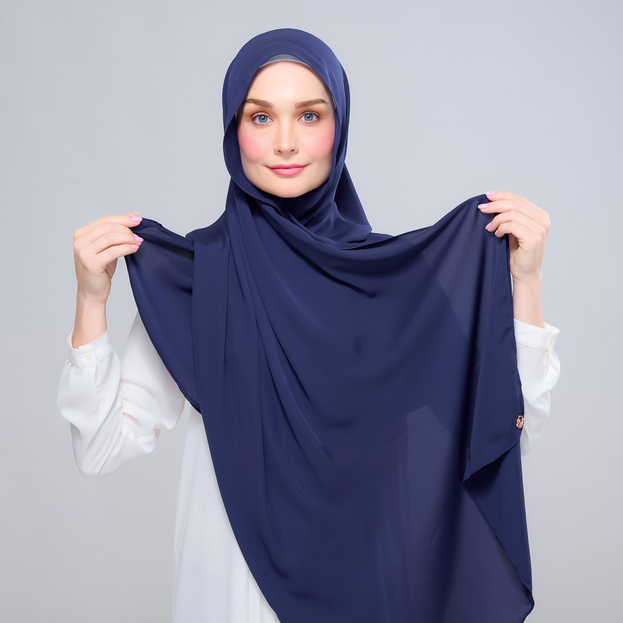Instant Tag 'n Go Chiffon Silk Shawl - Navy Blue