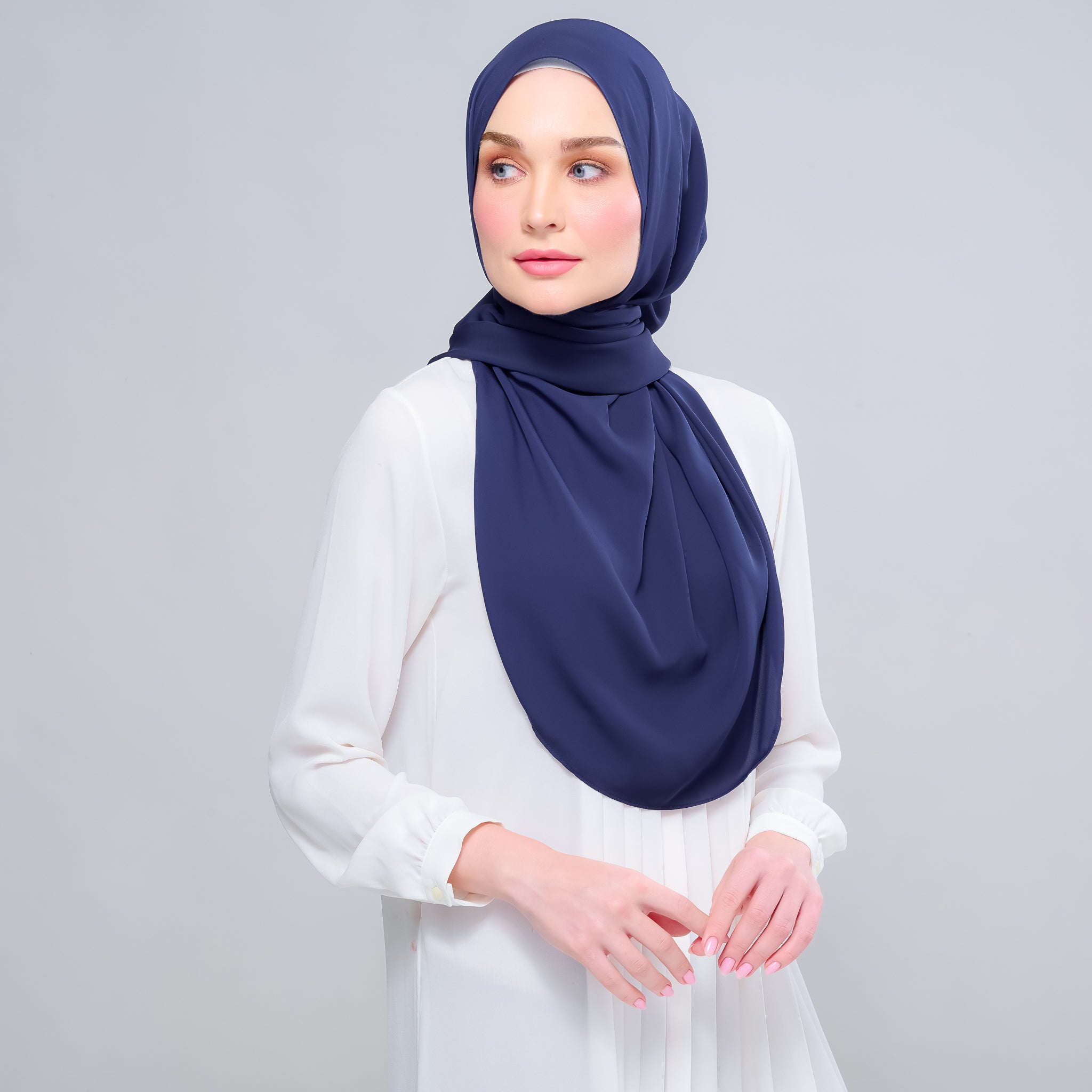 Instant Tag 'n Go Chiffon Silk Shawl - Navy Blue