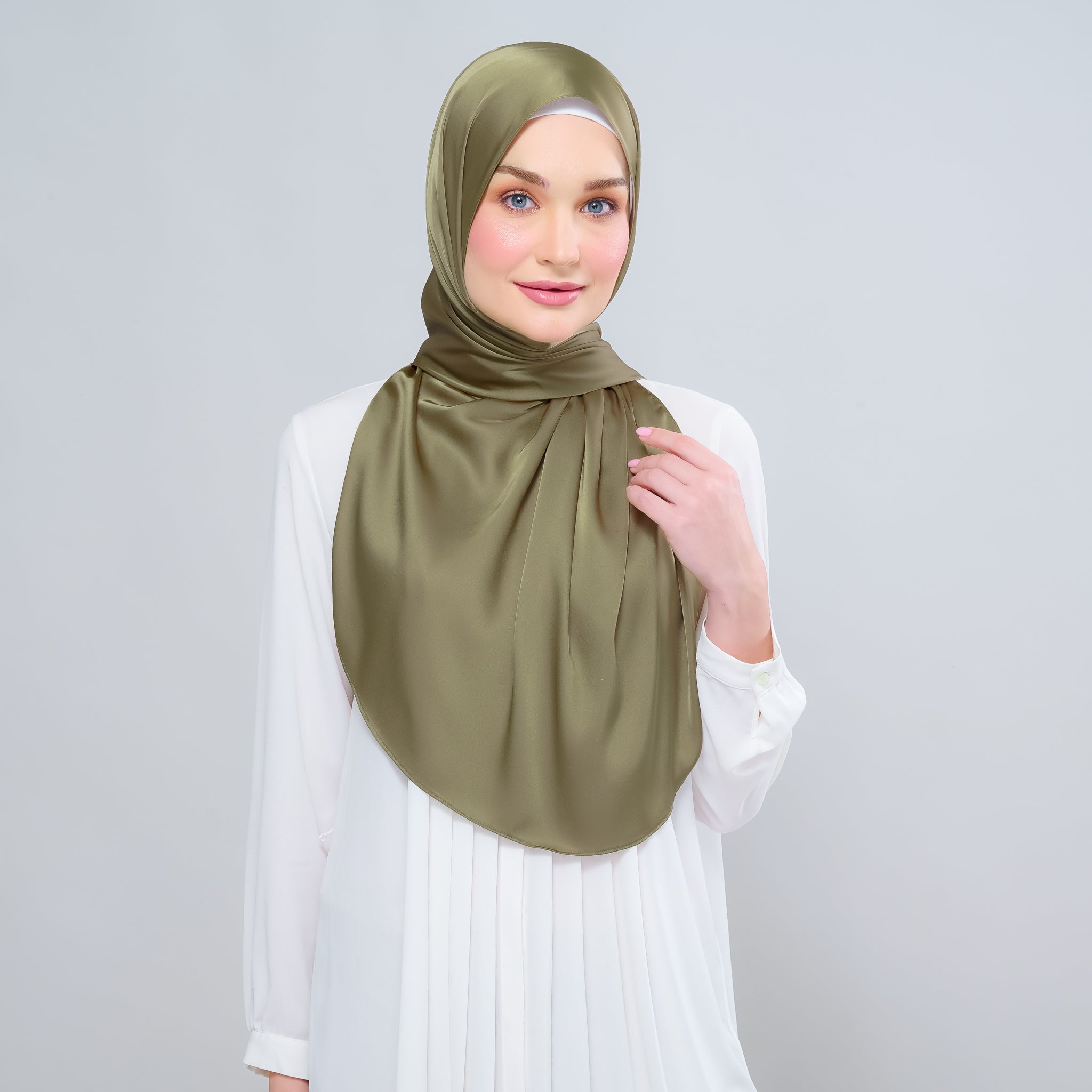 Instant Tag 'n Go Satin Bulle Shawl - Olive Green