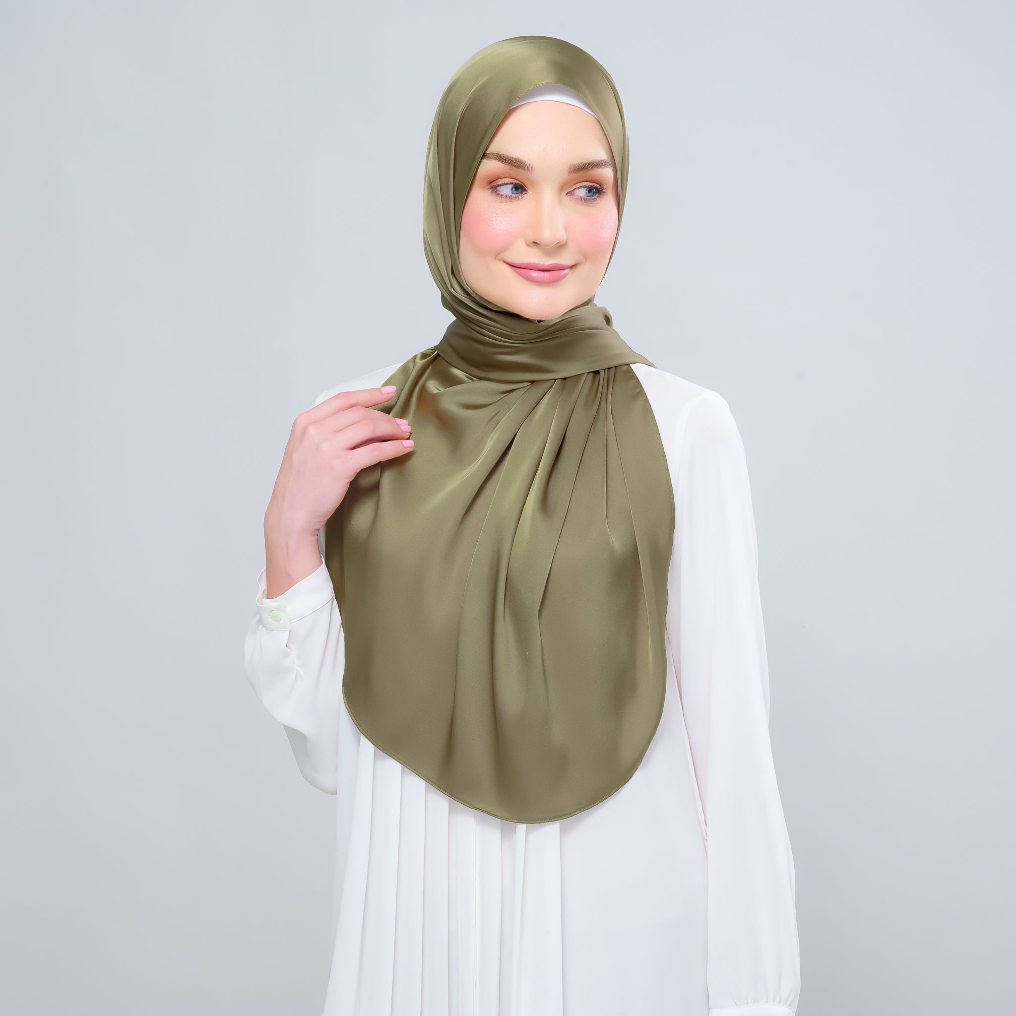 Instant Tag 'n Go Satin Bulle Shawl - Olive Green