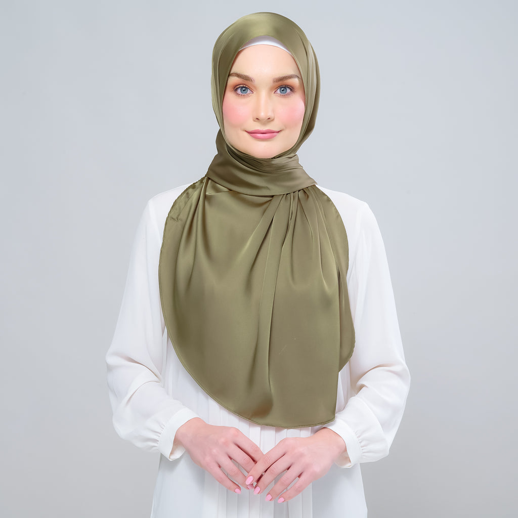 Instant Tag 'n Go Satin Bulle Shawl - Olive Green